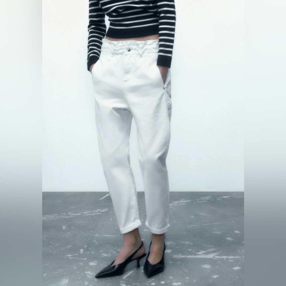 Zara Baggy Paperbag Jeans High Waisted Size 2 White Z1975